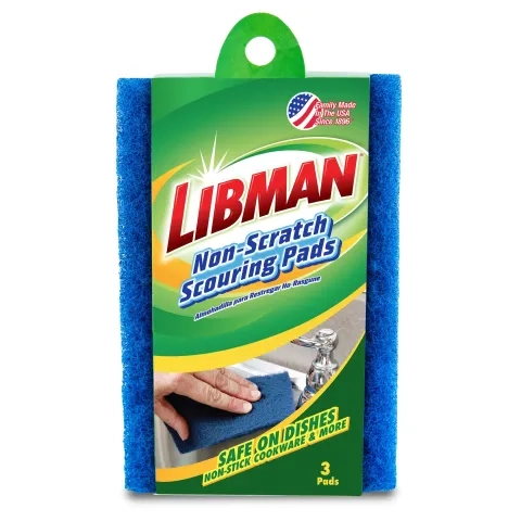 Pack of blue scouring pads in a cardboard wrapping