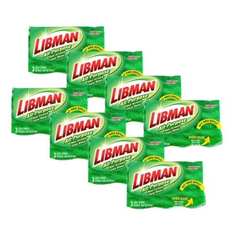 8 packs of sponges in plastic packaging