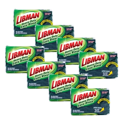 8 packs of green sponges in plastic packaging