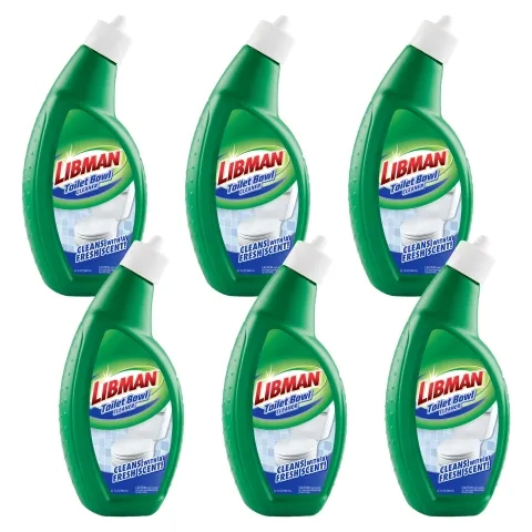 Six green bottles of toilet cleaning solution